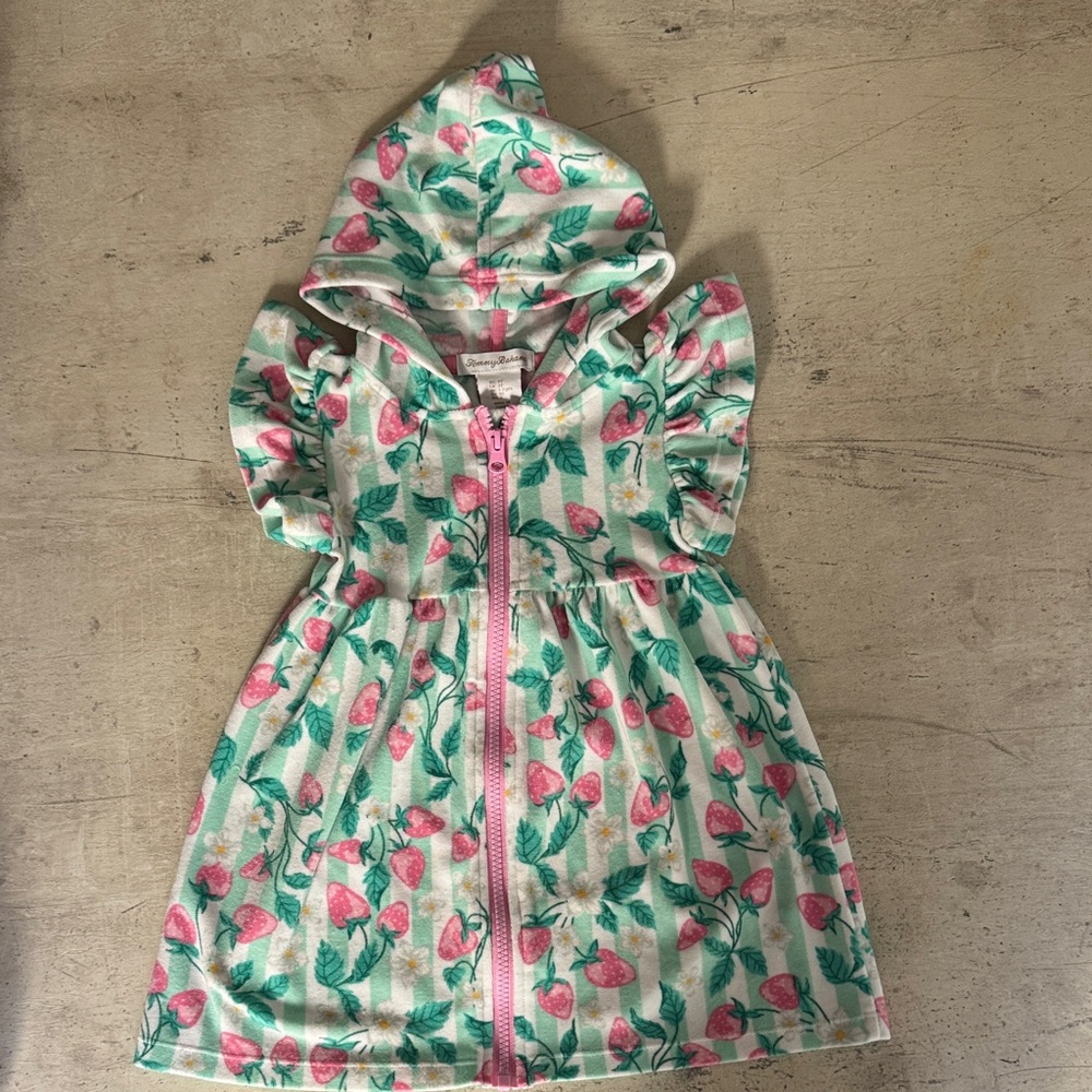 Tommy Bahama Terry Hooded Pink Strawberry Zip Dress